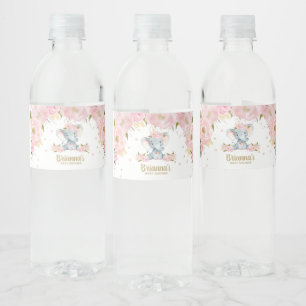 Etiqueta Para Botella De Agua Chorreo Floral Elefante Baby Shower