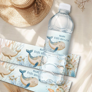 Etiqueta Para Botella De Agua Chorro de ballenas bajo el mar para baby shower