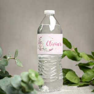 Etiqueta Para Botella De Agua Chupito de luna floral rosa Baby Shower