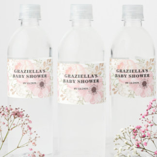 Etiqueta Para Botella De Agua Chupito floral rosa para baby shower