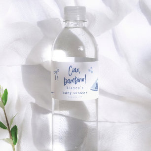 Etiqueta Para Botella De Agua Ciao Bambino Ducha de Bebé Niño Azul Italiano