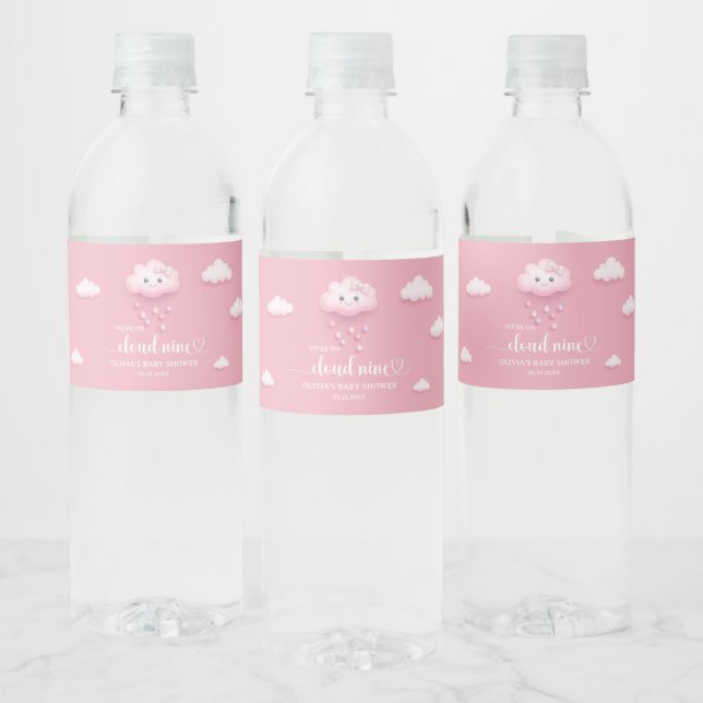 Etiqueta Para Botella De Agua Cielo rosa suave nube blanca y fluida nueve ducha  (Botellas)