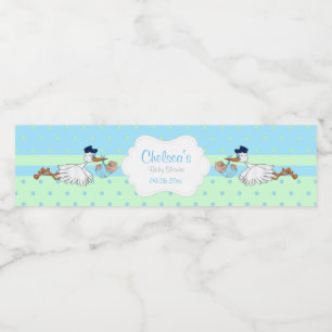 Etiqueta Para Botella De Agua Cigüeña con un niño pequeño y lindo