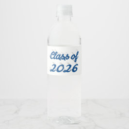 Etiqueta Para Botella De Agua Clase de 2026 graduación en escritura azul