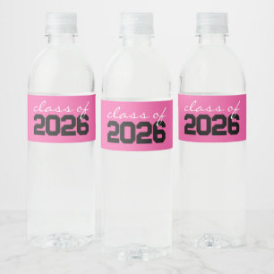 Etiqueta Para Botella De Agua Clase de Graduación Rosada y Negra Caliente