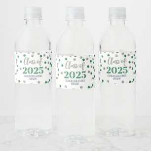 Etiqueta Para Botella De Agua Clase de Purpurina verde plateado de 2025 Graduaci