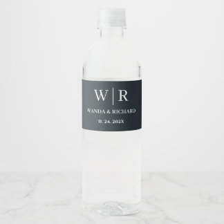 Etiqueta Para Botella De Agua Clásico Monograma Minimalista de Boda
