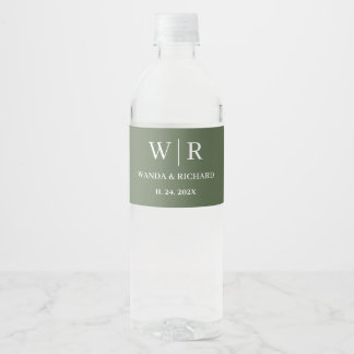 Etiqueta Para Botella De Agua Clásico Monograma Minimalista de Boda