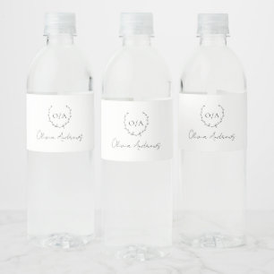 Etiqueta Para Botella De Agua Clásico Simple Monograma Corona Elegante