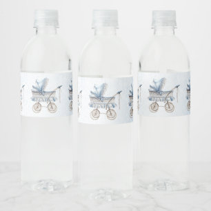 Etiqueta Para Botella De Agua Cochecito Clásico de Bebé Azul Fiesta Floral Mono