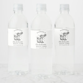 Etiqueta Para Botella De Agua Cóctel Retro Despedida de Soltera Negro Personaliz