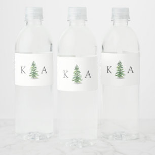 Etiqueta Para Botella De Agua Colección de Bodas del bosque de pinos acuarela