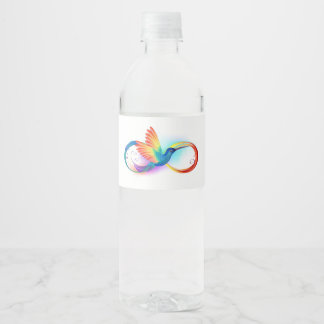 Etiqueta Para Botella De Agua Colibrí arcoiris con símbolo Infinity