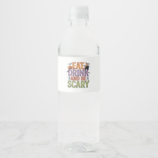 Etiqueta Para Botella De Agua Come Bebe Y Sé Espantoso Fiesta De Halloween Diseñ