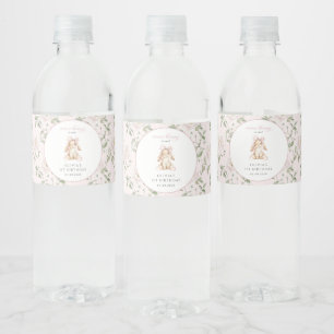 Etiqueta Para Botella De Agua Conejito Lindo, Lazo Rosa, Flores Rosadas, Primer