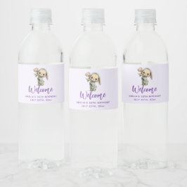 Etiqueta Para Botella De Agua Conejito Lindo Sosteniendo un Tulipán de Cumpleaño