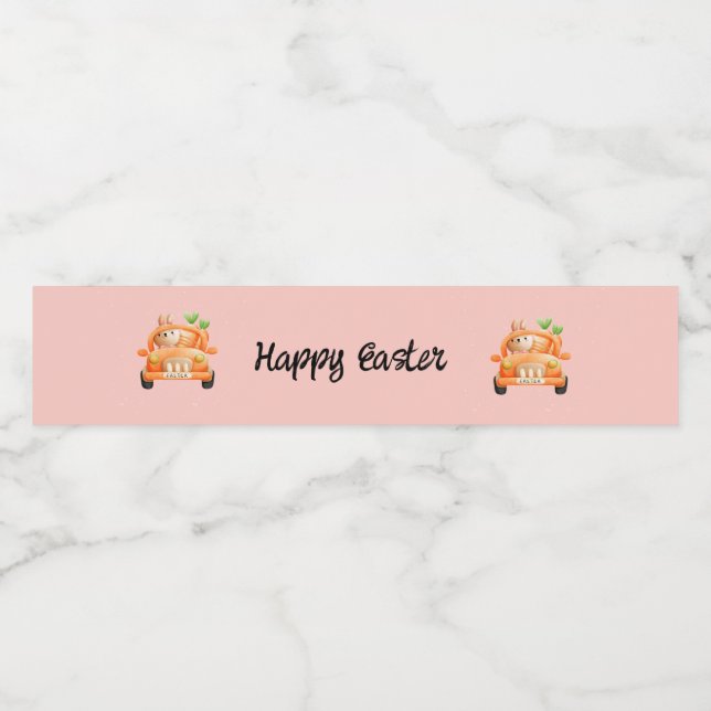Etiqueta Para Botella De Agua Conejo de chofer Feliz Pascua en rosa (Etiqueta única)
