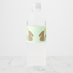 Etiqueta Para Botella De Agua Conejo de Pascua y flor de narciso