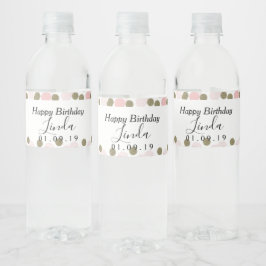 Etiqueta Para Botella De Agua Confeti de Cumpleaños de Purpurina Dorada Rosa