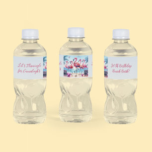 Etiqueta Para Botella De Agua Conmemoración del cumpleaños de Flamingle Beach Ba