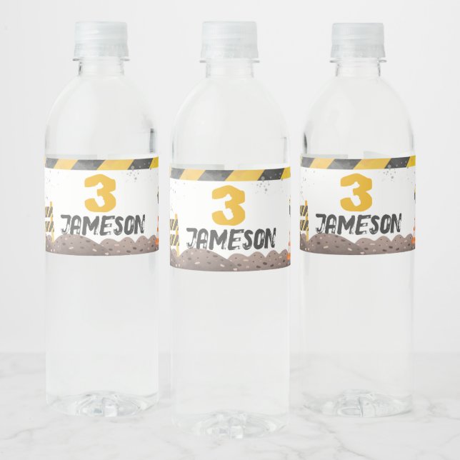 Etiqueta Para Botella De Agua Construcción, cumpleaños del camión volcado (Botellas)