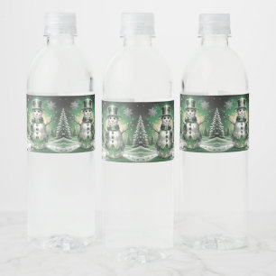 Etiqueta Para Botella De Agua Copos de Nieve de Muñeco de Nieve Verde Fiesta