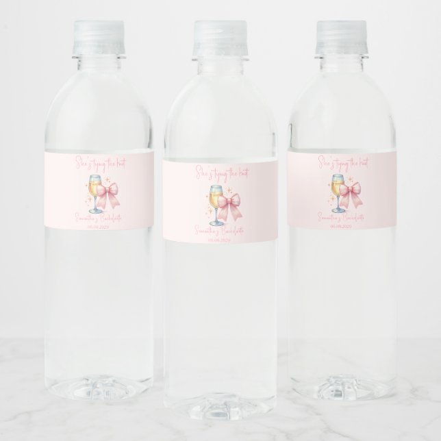 Etiqueta Para Botella De Agua Coquette Pink Bow Bachelorette (Botellas)