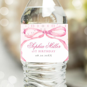 Etiqueta Para Botella De Agua Coquette Pink Bow Cumpleaños