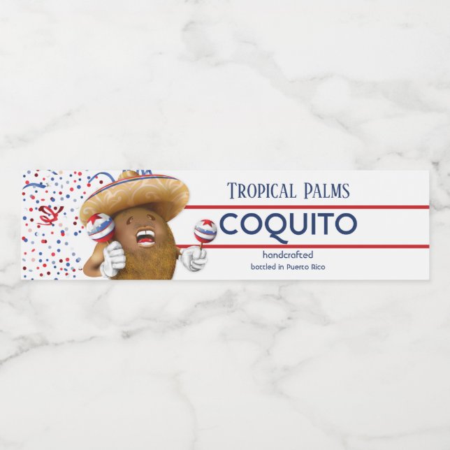 Etiqueta Para Botella De Agua Coquito Coconut Maracas (Etiqueta única)