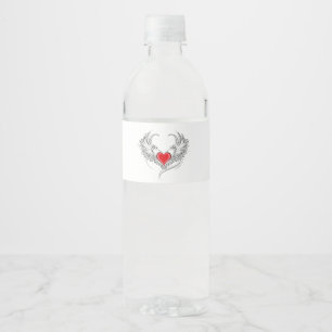 Etiqueta Para Botella De Agua Corazón de Ángel Rojo con alas