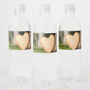 Etiqueta Para Botella De Agua corazón de madera