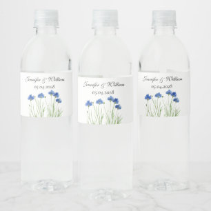 Etiqueta Para Botella De Agua Cornflowers Wildflowers Flores Boda de acuarela