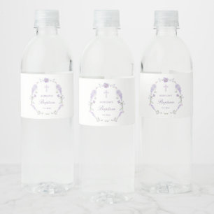 Etiqueta Para Botella De Agua Corona de Bautismo Lila Floral Lavanda