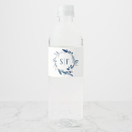 Etiqueta Para Botella De Agua Corona de flores azules elegante boda