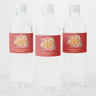 Etiqueta Para Botella De Agua Corona de flores de boda china moderna roja