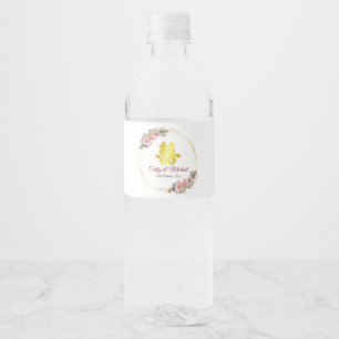 Etiqueta Para Botella De Agua corona de flores de doble felicidad para bodas chi