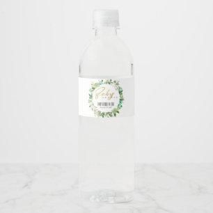 ETIQUETA PARA BOTELLA DE AGUA CORONA DE FOLIAGE SUCULENTO ACUARELA BABY SHOWER