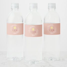 Etiqueta Para Botella De Agua Corona de hojas de rosa polvorienta boho para boda