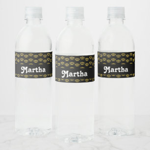 Etiqueta Para Botella De Agua Coronas de oro en negro