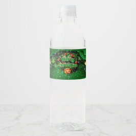 Etiqueta Para Botella De Agua Correspondiente Green Merry Christmas Gold Bells