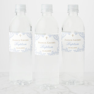 Etiqueta Para Botella De Agua cresta azul bebé niño Bautizo acuarela