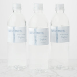 Etiqueta Para Botella De Agua cruz azul acuarela Bautismo
