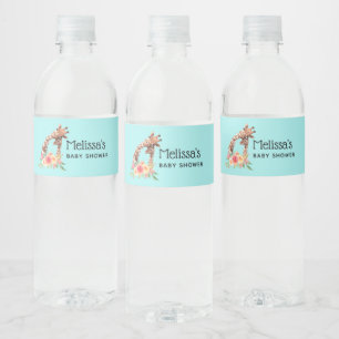Etiqueta Para Botella De Agua Cuidada Giraffe Watercolor Mamá y Babe Baby Shower
