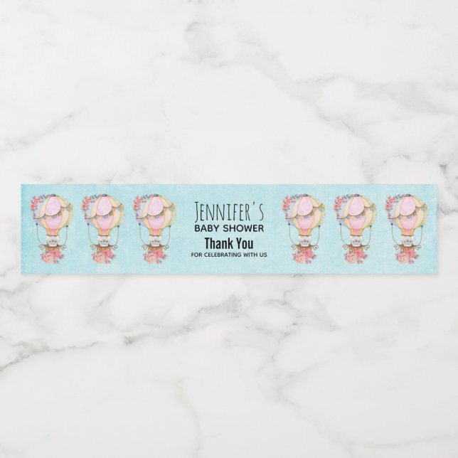 Etiqueta Para Botella De Agua Cuidado Hot Air Balloon Watercolor Baby Shower (Etiqueta única)