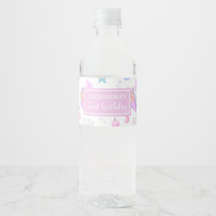 Etiqueta Para Botella De Agua Cumpleaños 1º de Sirena Tema Oceánico Fiesta de Ni