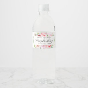 Etiqueta Para Botella De Agua Cumpleaños 21 Peonía Floral Rosa