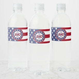 Etiqueta Para Botella De Agua Cumpleaños 250 de América con bandera de EE. UU.