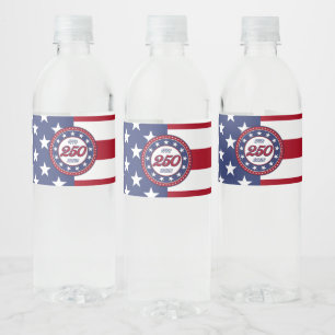 Etiqueta Para Botella De Agua Cumpleaños 250 de América con bandera de EE. UU.