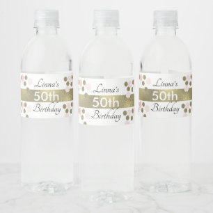 Etiqueta Para Botella De Agua Cumpleaños 50 dorado brillo falso rosa fiesta