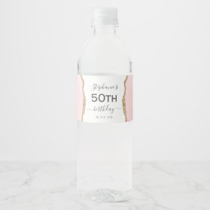Etiqueta Para Botella De Agua Cumpleaños 50 Moderno Rosa Dorado Ágata